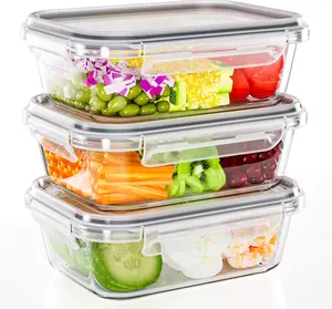 TUSEASY 3-Pack (35oz) Borosilicate Glass Food Storage  with BPA-Free Leakproof , Kitchen Utensils Compatible with Microwave, Oven, Dishwasher, Three-Pack fruit salad bar fridge oat container veggie strainer- large enamel grease saver snap-on bread box for