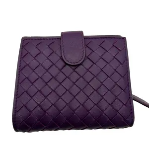 Pre-owned Bottega Veneta Purple Intreccio Leather Compact Wallet