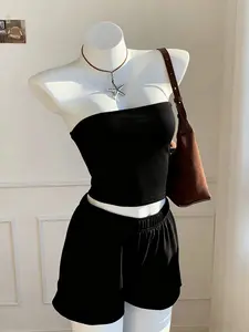 Women's Casual Solid Color Top Vest and Shorts Set (2 Piece), Spring Summer, Comfortable and Stylish, Perfect for Daily Wear