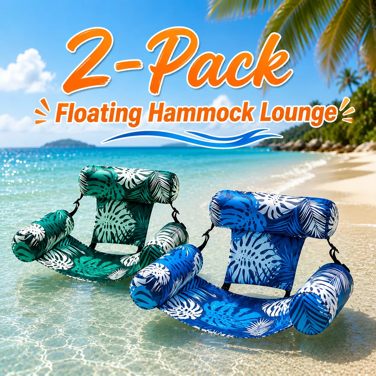 Vacation Floating Pool Lounger 2 Pack Adult Inflatable Water Hammock, Reinforced Back Support Floating Seat, Light Swim Float for Beach Holiday, Lake Rest and Backyard Pool Fun