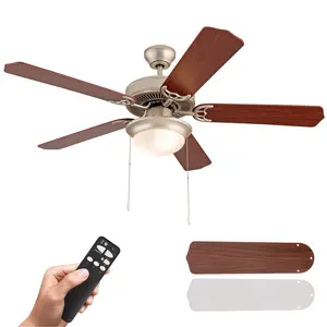 Simpol Home 52" Prominent Indoor Ceiling Fan with LED Light, Pull Chain and Remote Control, Reversible AC Motor, Walnut/Silver Reversible Blades and Satin Nickel Finish