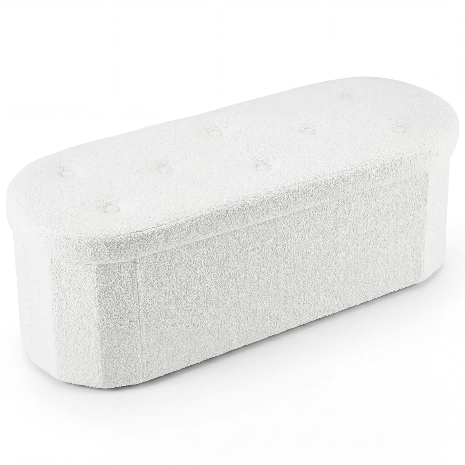 Folding Storage Ottoman Bench, Oval Round Ottoman End of Bed Foot Rest Bench Stool with Cushion, Storage Chest for Bedroom, Living Room, Entryway