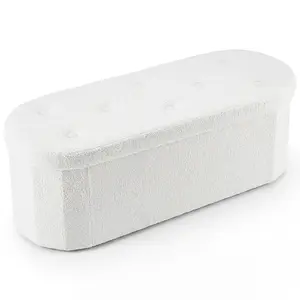 Folding Storage Ottoman Bench, Oval Round Ottoman End of Bed Foot Rest Bench Stool with Cushion, Storage Chest for Bedroom, Living Room, Entryway