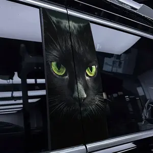Custom Black Cat Car B Pillar Decoration Sticker, Car Window Pillar Modification Decal, Green Eye Cat Car Sticker