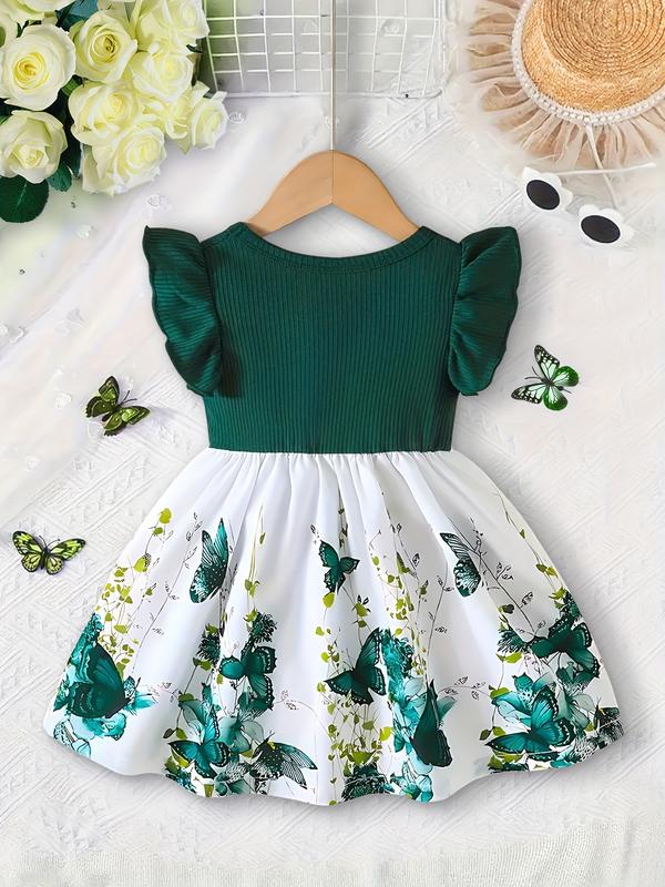 Cute Butterfly Print Baby Girl Dress, Sweet Fashion Sleeveless Party Gown, Ideal for Outdoor Walking and Parties, Baby Clothes Girl