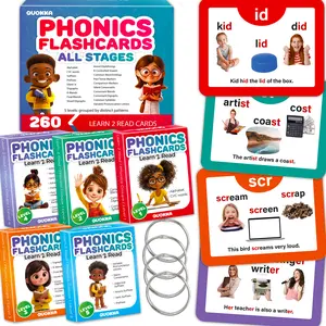 QUOKKA Portable Colorful Large Format Phonics Word Flash Cards, 260-Card Set for Kids 5-8 Years to Boost Reading Fluency
