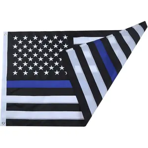 Thin Blue Line Flag 5x8 FT, Heavy Duty Outdoor, Black & Blue Police Flag with Embroidered Stars, Sewn Stripes,Brass Grommets,UV Protection,Lightweight