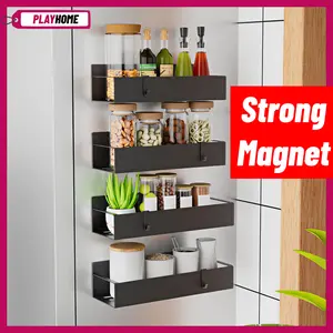 Magnetic Spice Rack for Refrigerator, Magnetic Spice Storage Rack Organizer for Fridge,Magnetic Shelf with Paper Towel Holder, Moveable Kitchen Refrigerator Seasoning Storage Rack Fridge Magnet Organizer, Kitchen Gadgets for Refrigerator, Microwave