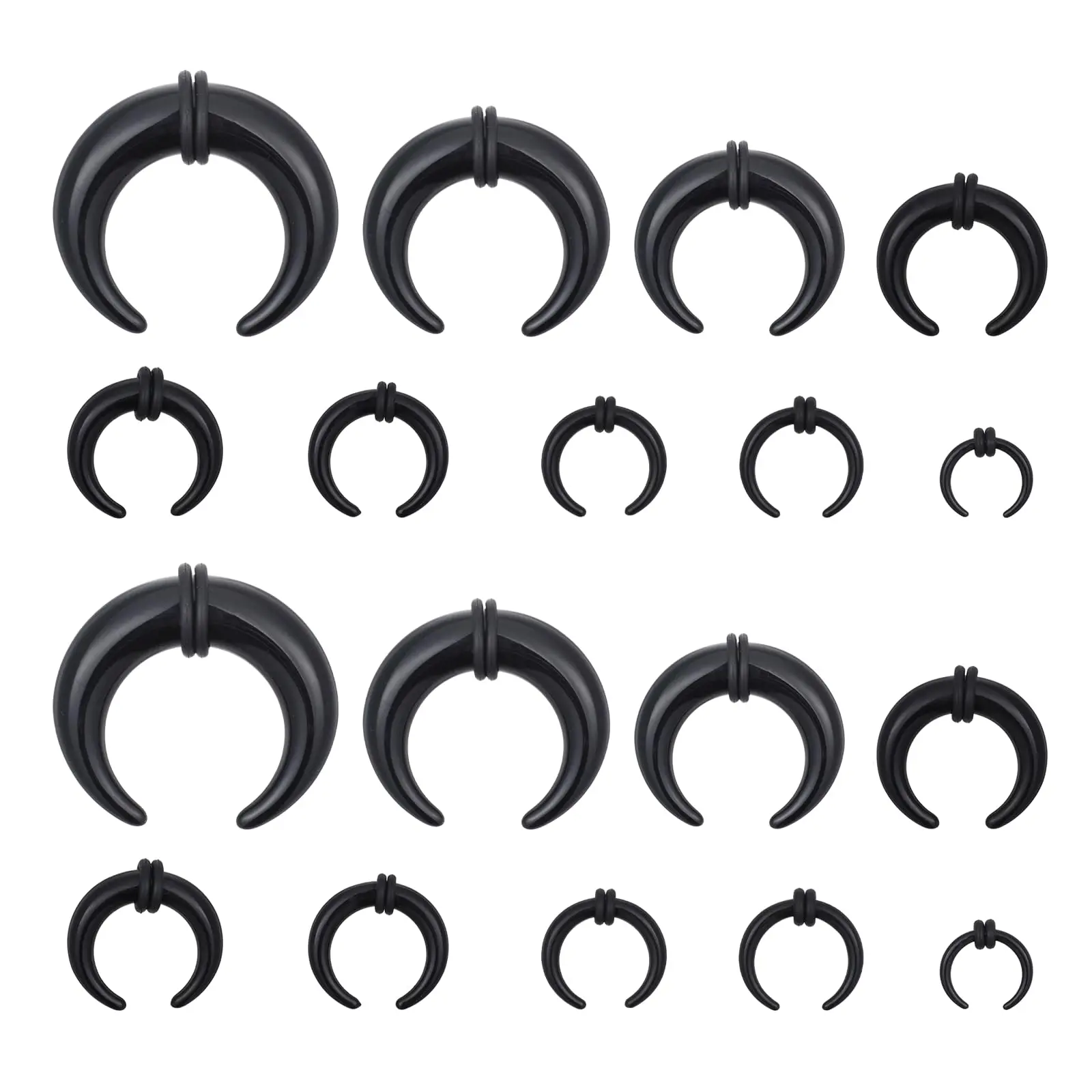 18 Septum Stretching Kit  Black And White C Shape Pincher Tapers Expander Rings For Nose Ear Women Men Gauges Size 14g 12g 10g 8g 6g 4g 2g 0g 00g