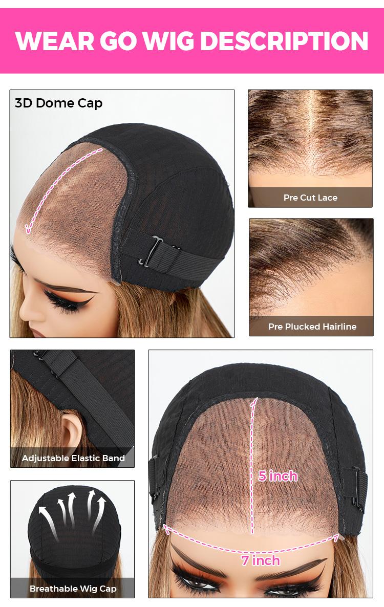 CurlyMe Wear Go Water Wave Highlights 4/27 Hair Pre-cut 7x5 Lace Front Wigs