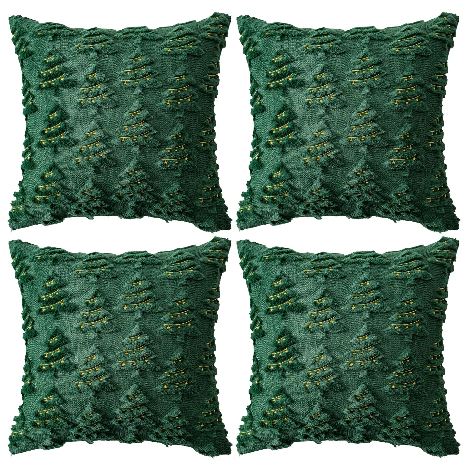 Christmas Pillow Cases, 18x18 in Soft Plush Faux Fur Wool with Christmas Trees Design, Weather Resistant Washable Sofa Cushion with Hidden Zipper Keeps Edges Sleek for DIY Home Decor (Couch, Bedroom), Weather Resistant Cushions