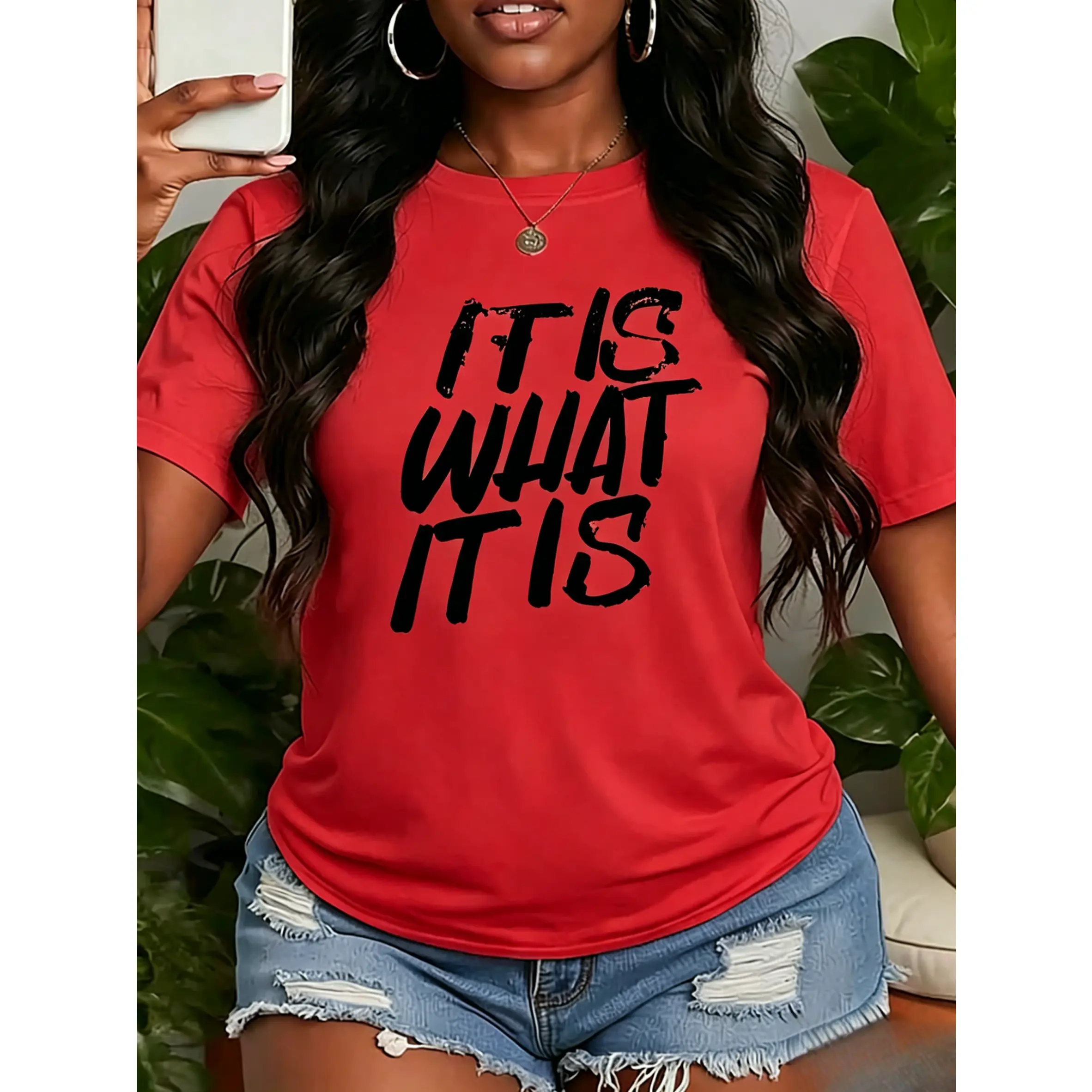 Women's Oversized T-Shirt in Smooth Cotton, Streetwear Style with Distressed "It Is What It Is" Graphic, Casual Short Sleeve Wardrobe Staples