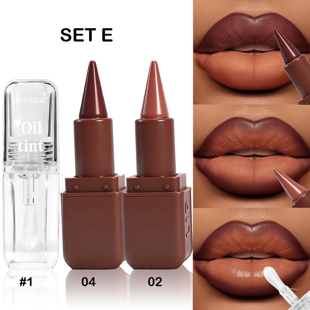 3pcs Matte Lip liner & Lip Oil Set - Waterproof Long-Lasting, Non-Stick Velvet Finish, Mixed Shades (Hydrating Matte Lip liner and Gloss Combo) for Party, lip combo set, Party Festival Christmas Halloween Daily Makeup & Daily Wear