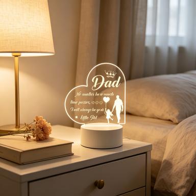 2D Flat Heart-Shaped Acrylic LED Night Light - Engraved with Daughter's Quote Table Lamp, Decorative Lighting for Dad, LED Lights Bedroom Bedside Ornament, Sentimental Gift for Father's Day Christmas