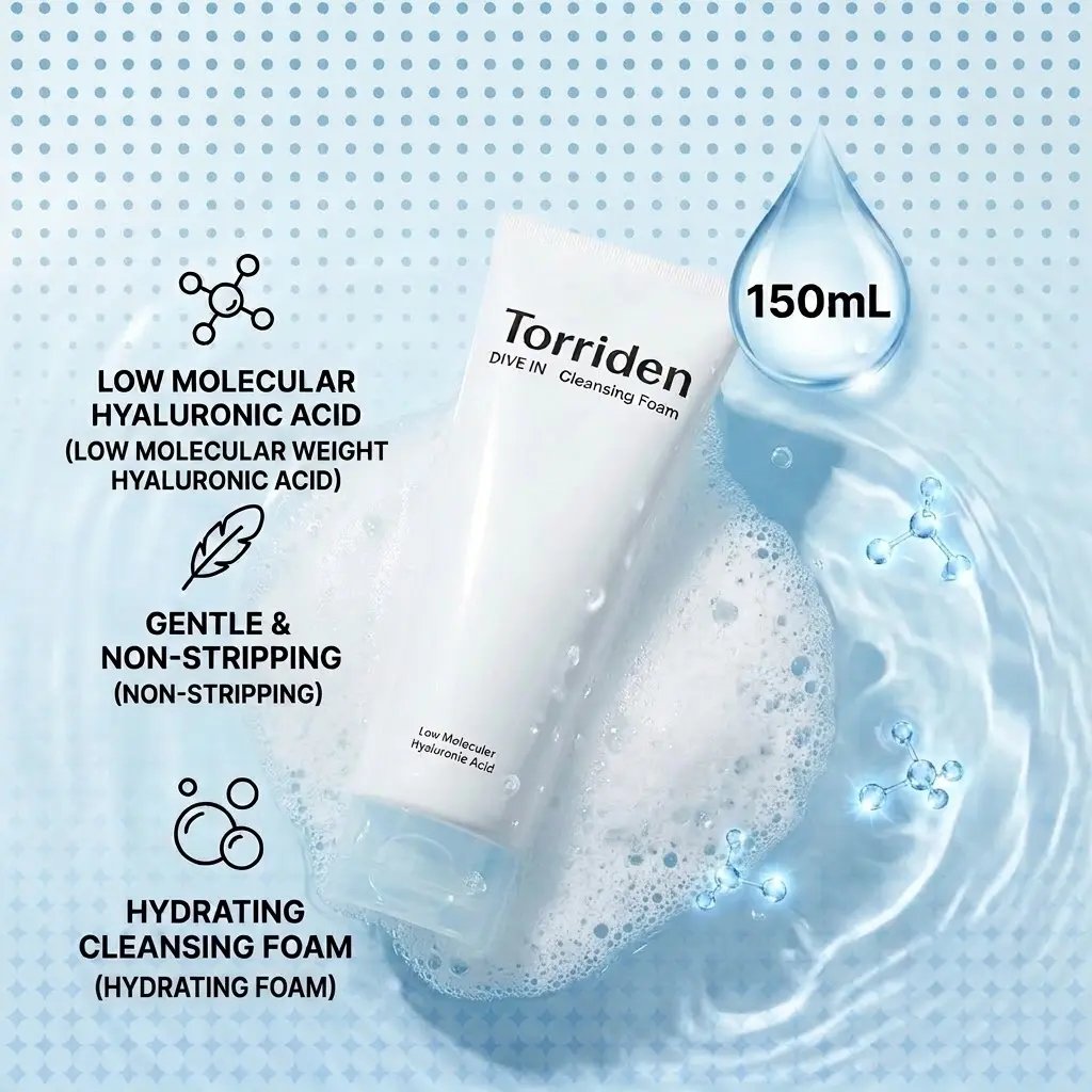 DIVE IN Cleansing Foam Face Wash 150L | Daily Non-Stripping Gentle Hydrating Facial Cleanser, Moisture, Hyaluronic Acid Skin Repair Moisturizer Hydrate