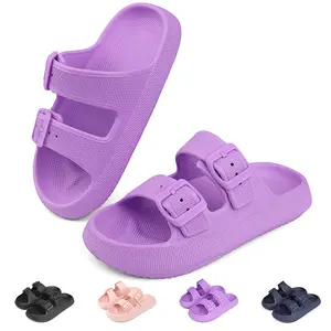 Men's and Women's Pillow Slippers-Double Buckle Adjustable-Non-slip Thick-soled Slippers-cloud slippers-EVA Slippers