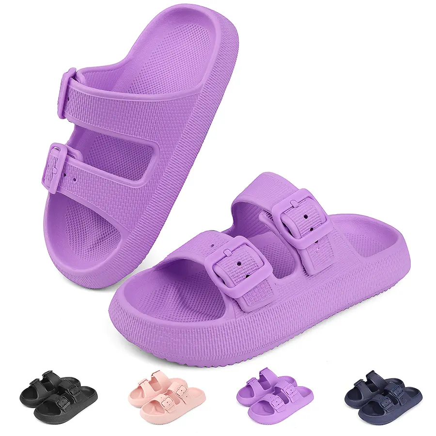 Men's and Women's Pillow Slippers-Double Buckle Adjustable-Non-slip Thick-soled Slippers-cloud slippers-EVA Slippers