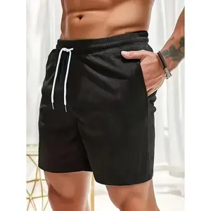Men's Vintage Corduroy Drawstring Shorts, Summer Casual Elastic Waist Loose Fit Shorts with Side Pockets, Soft Breathable Daily Wear Shorts for Walking, Vacation, Streetwear, Men's 2026 New Arrival Fashion