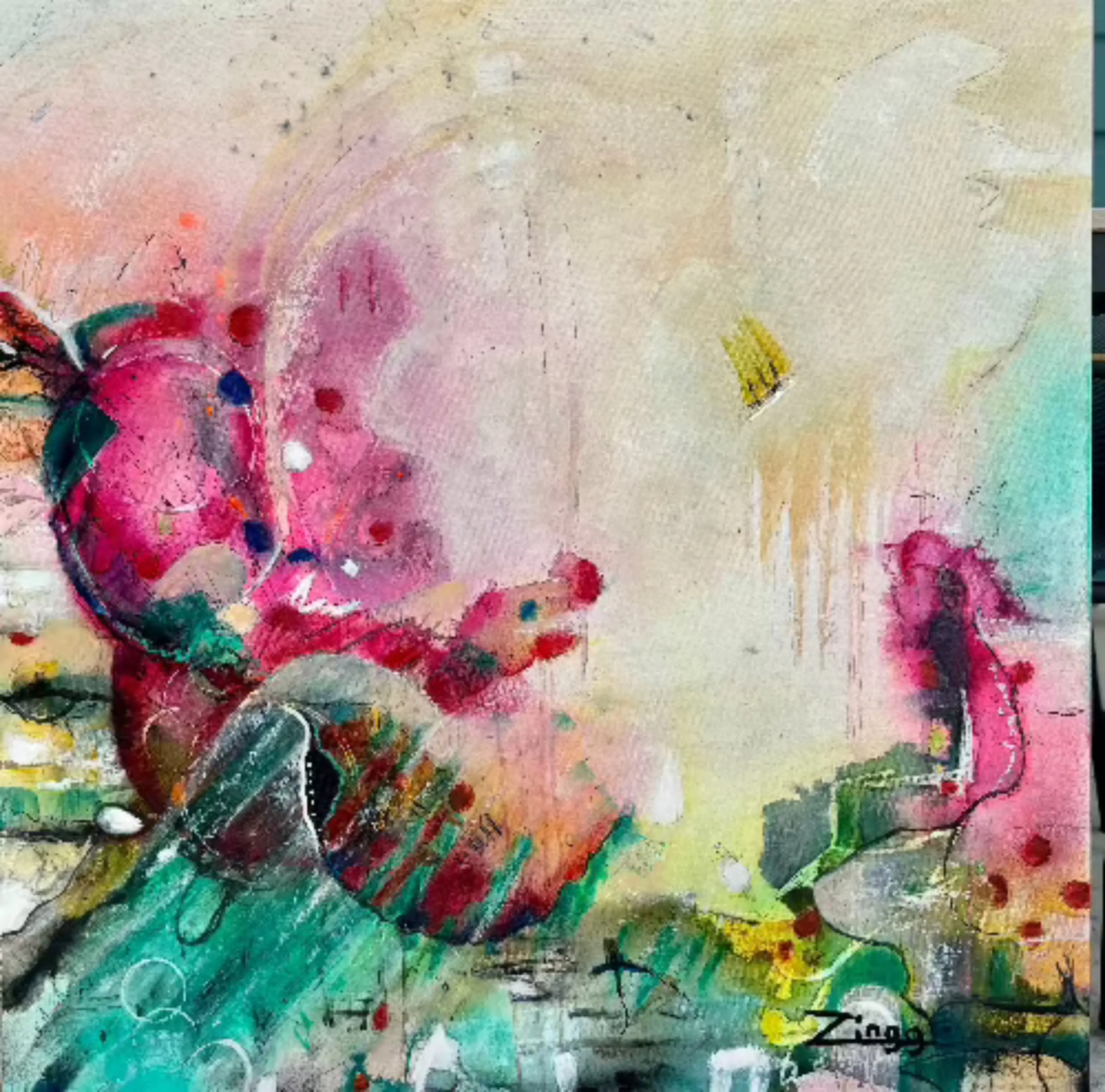 Luminous Burgundy  36x36 inch Modern Oil Painting by Theresa Zingg