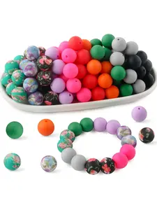 50pcs Flower Style 15mm Silicone Beads, Mixed Colors and Patterns, DIY Jewelry, Keychains, Phone Charms, Craft Projects