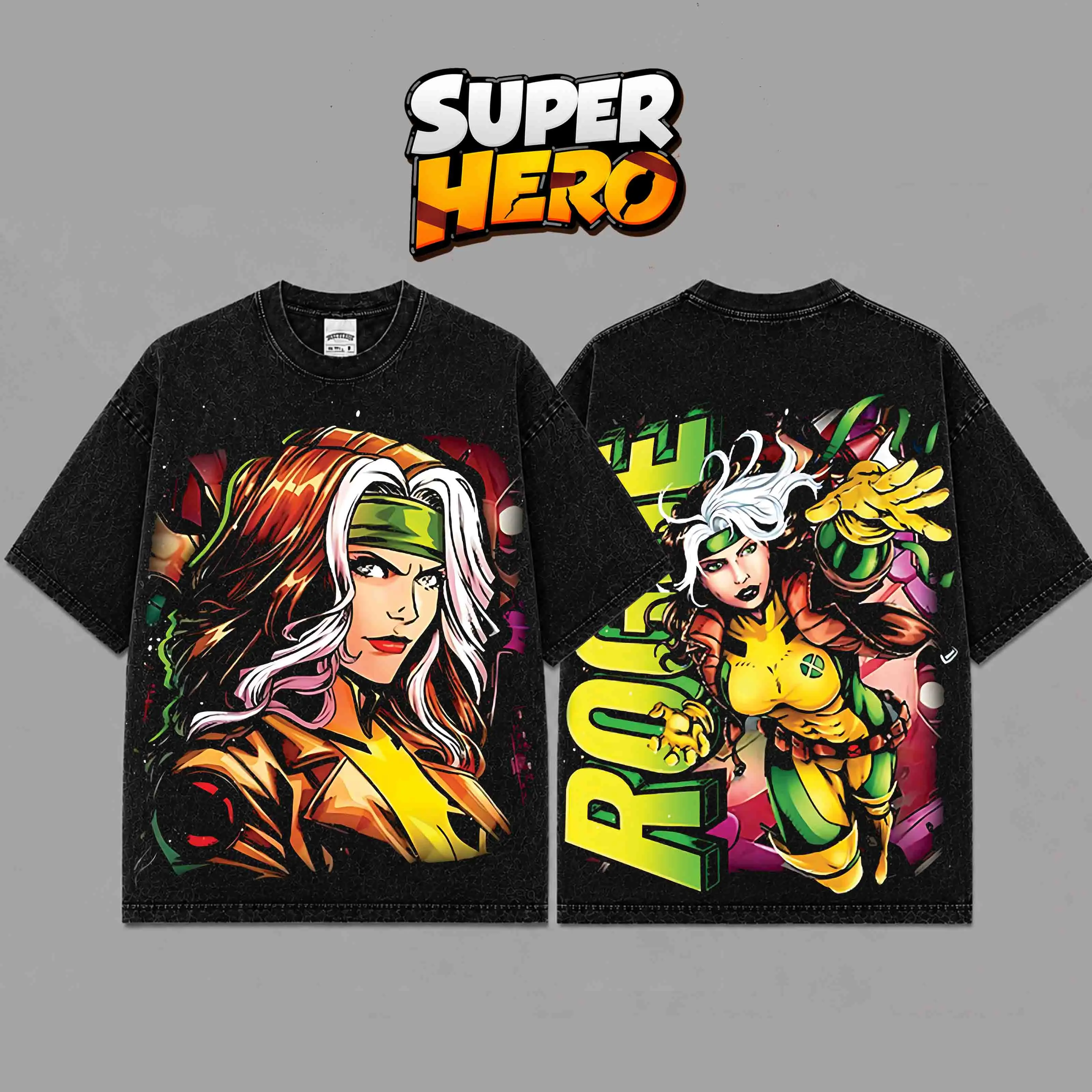 [ Super Hero ] Retro 90s Rogue Inspired X-Gene Symbol Graphic T-Shirt – Mutant Superhero Vintage Washed Cotton Tee, Unisex Streetwear Shirt, Gift for Fan, Gift for Him