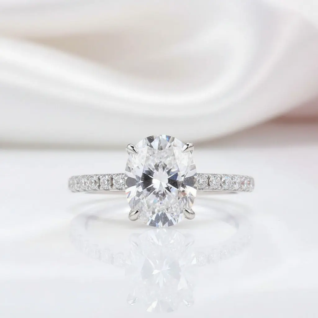14k White Gold 3ct Oval Cut Diamond Option Under Halo Engagement Ring