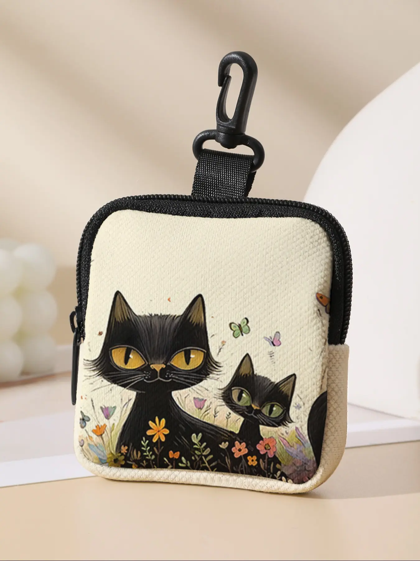 Cat Pattern Coin Purse Wallet, Zipper Purse, Multi-Functional Storage Bag, Durable Polyester, Digital Printing, Key Card Holder, Ideal Gift, Zipper Wallet Design, Money Bags With Zipper
