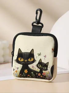 Cat Pattern Coin Purse Wallet, Multi-Functional Storage Bag, Durable Polyester, Digital Printing, Key Card Holder, Ideal Gift