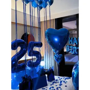 Blue Happy Birthday Party Decor Kit, Balloon Banner + 40in Foil Number Balloons, Blue Heart Balloons, Blue Rose Petals, Blue Theme Birthday Backdrop for Men Women, Photo Booth & Home Party Setup