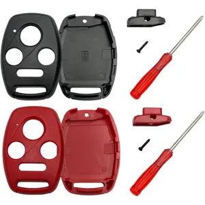 New Upgrade Key Fob Shell Case Replacement for Honda Accord Civic EX Pilot Key Fob Cover with Screwdriver (Black+Red)