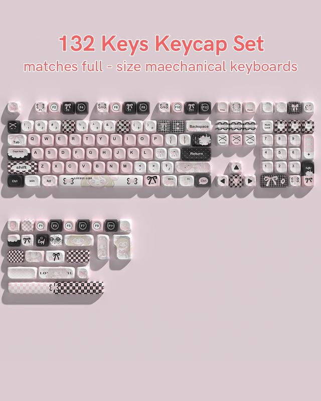 Womier MOA Profile PBT Keycaps,132 Keys Cute Style Keycap Set with Cute Icons, Dye-Sublimation, Black Pink Theme for Most 60% 65% 75% 80% 100% US Layout Cherry MX Switches Mechanical Keyboard