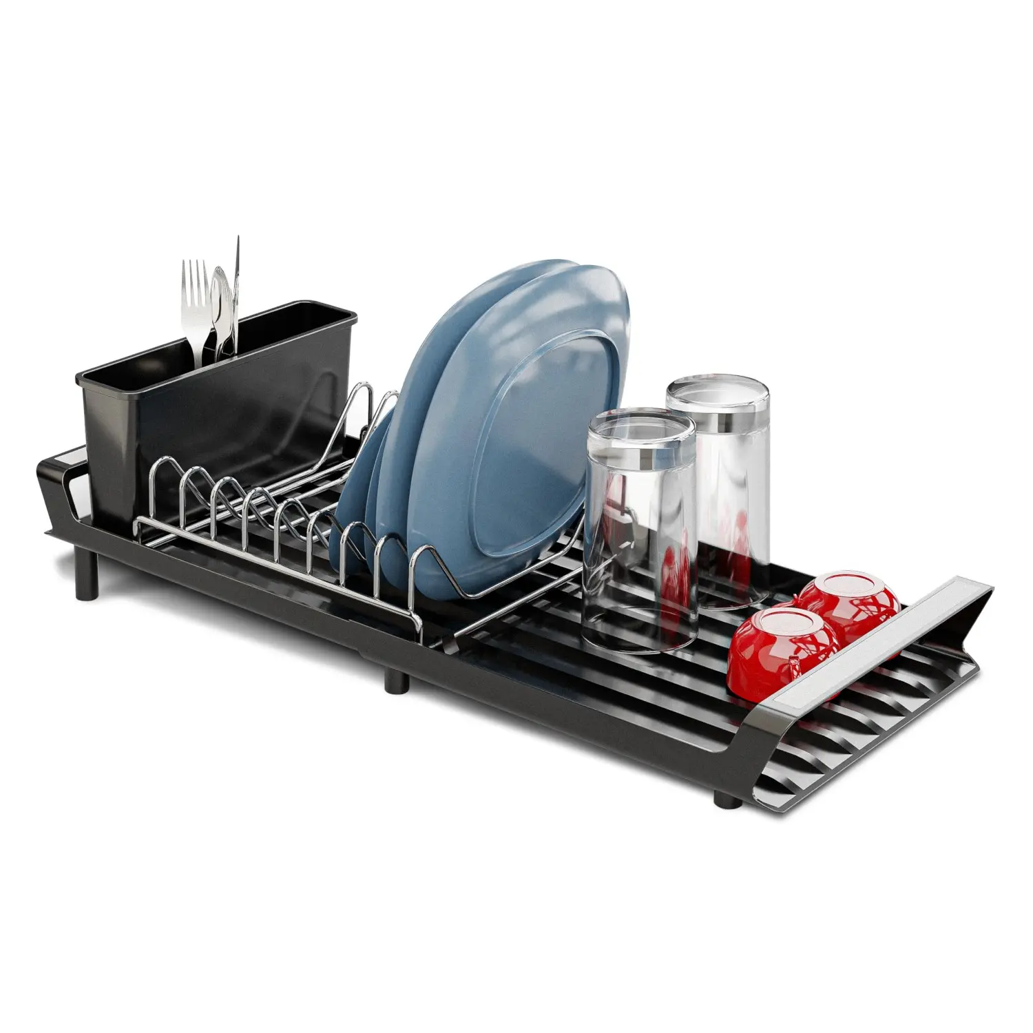 Home Zone Living Collapsible Dish Drying Rack with Angled Drain and Utensil Caddy, Small, Dish Racks, Drainboard Dish Drainers