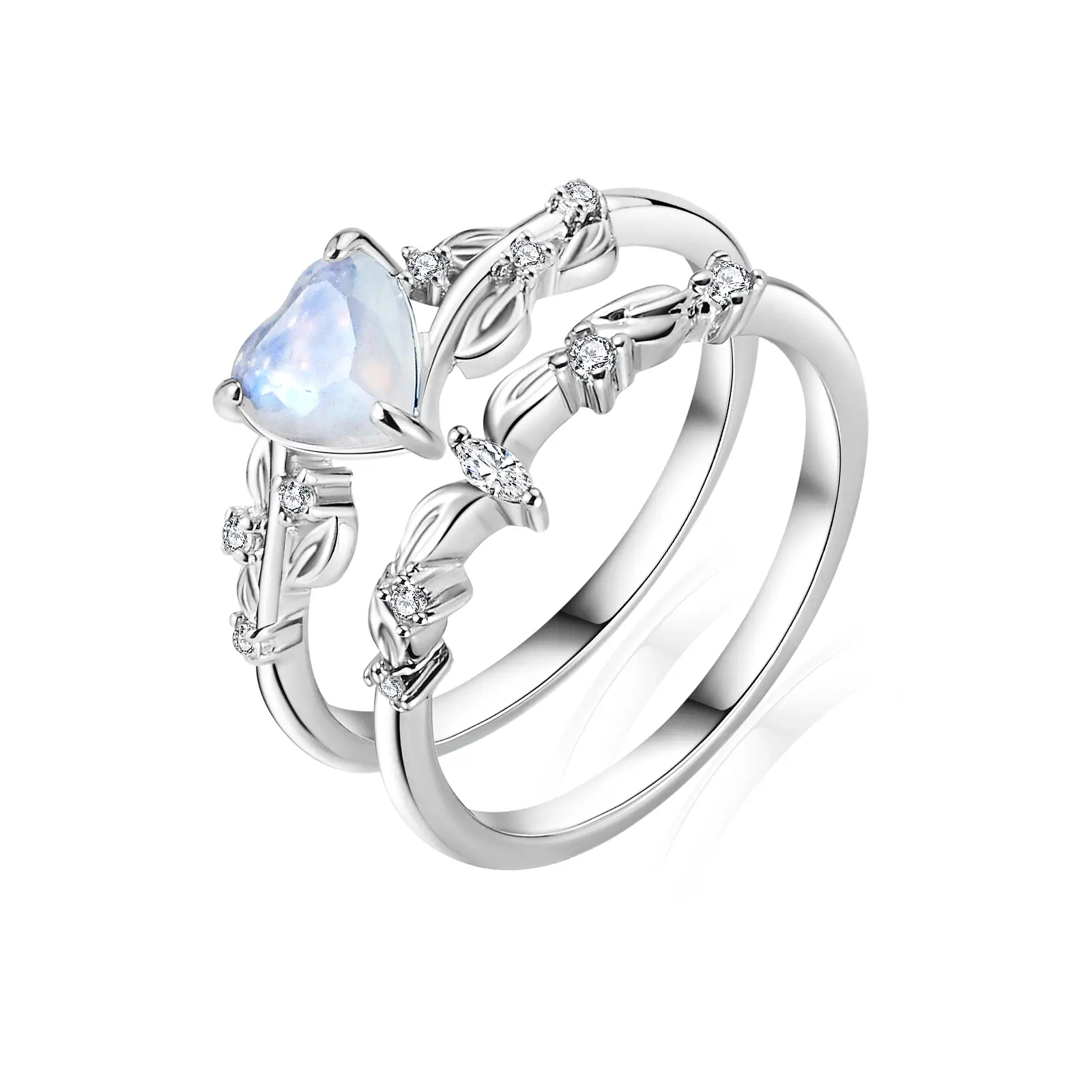 IXLUCK Stackable Heart Ring Set for Women, 2-Piece Natural Moonstone & Black Onyx Crystal Rings, Hypoallergenic Jewelry Gift, Black Onyx Ring