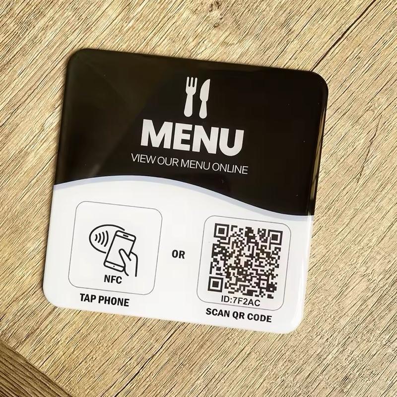 NFC Tap to View Digital Menu for Restaurants Barber Shop Epoxy NFC Menu Table Adhesive Sticker Sign Compatible with iPhone & Androids Fast Read Write Function Amiibo Compatible Ntag215