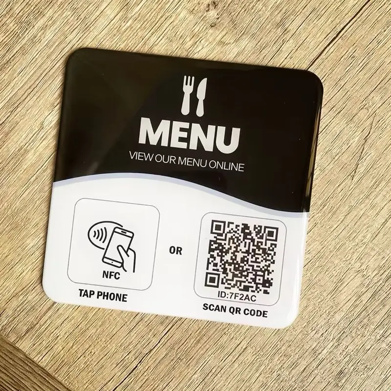 NFC Tap to View Digital Menu for Restaurants Barber Shop Epoxy NFC Menu Table Adhesive Sticker Sign Compatible with iPhone & Androids Fast Read Write Function Amiibo Compatible Ntag215