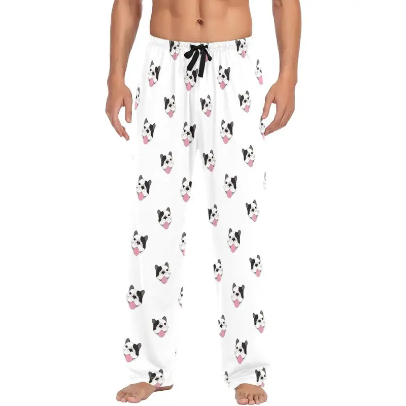 Men's Cotton Pajama Pants Soft Comfy Sleep & Lounge French Bulldog Pjs Bottoms with Pockets