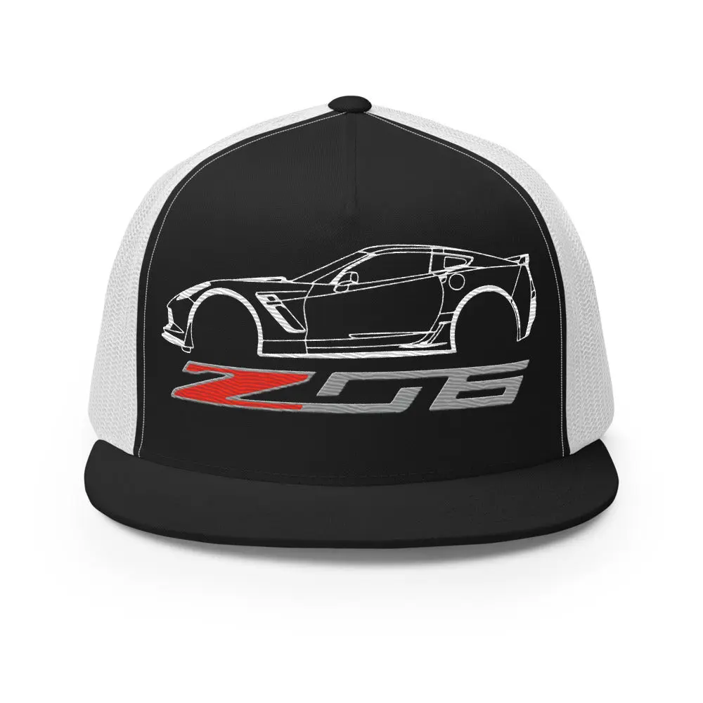 C7 Corvette Z06 Trucker Hat for 7th Gen Vette Drivers Owners Custom Car Show 5 Panel Cap Classic Style Snapback Closure