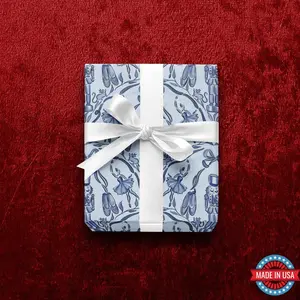 Holiday Gift Wrap Nutcracker Coquette Wrapping Paper with Illustrated Christmas Watercolor Toile Design Festive Blue Nutcracker Gift Wrap