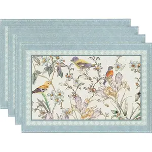 Set of 4/6 pieces, Bluebird floral pattern placemats, suitable for table runners, parties, kitchen and dining room decoration, size 12x18 inches.