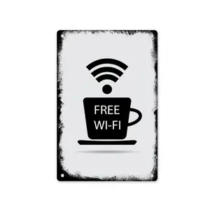 "Free Wi-Fi" Coffee Cup Metal Sign, 8x12 Inch Vintage WiFi Wall Decor for Cafe & Coffee Shop