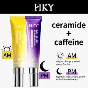 HKY Day & Night Eye Cream Set - AM& Caffeine for Puffiness + PM& Collagen for Wrinkles - Eye Treatment for Dark Circles & Fine Lines, Korean Skincare, eye cream, caffeine, comfort, lightweight, radiant, firming, smooth,under eye brightener