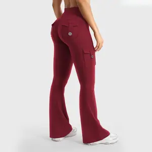 Women's Workout Flare Leggings with Pockets Hidden Scrunch High Waisted Cargo Gym Yoga No Front Seam Leggings Flared Joggers Fitness Outfit Camouflage Sports Pants 75% Nylon 25% Spandex SpringStatements 9