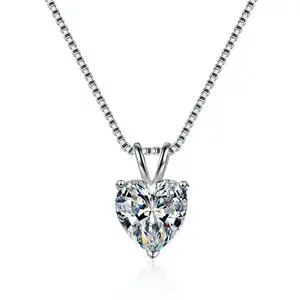 Women's S925 Sterling Silver Heart Moissanite Necklace - 2Ct Lab-Grown Stone Pendant, Hypoallergenic Sparkling Jewelry, Ideal Gift for Valentine's Day & Daily