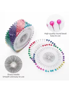 2 Pcs Sewing Accessories Round Pearl Straight Head Pins, Dressmaking Faux Pearl Corsage Pins for DIY Hair Accessories and Wig Making & Fixing, Sewing Tools