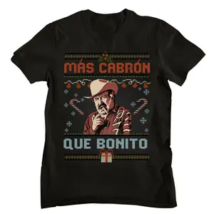 [HOT] Hot Edgy Mas Cabron Que Bonito Christmas Sweater, Funny Ugly Holiday Party Crewneck, Spanish Mexican Quote Gift, Latino Festive Apparel Retro Cowboy, Crew Neck T-shirt, Trending T-shirt