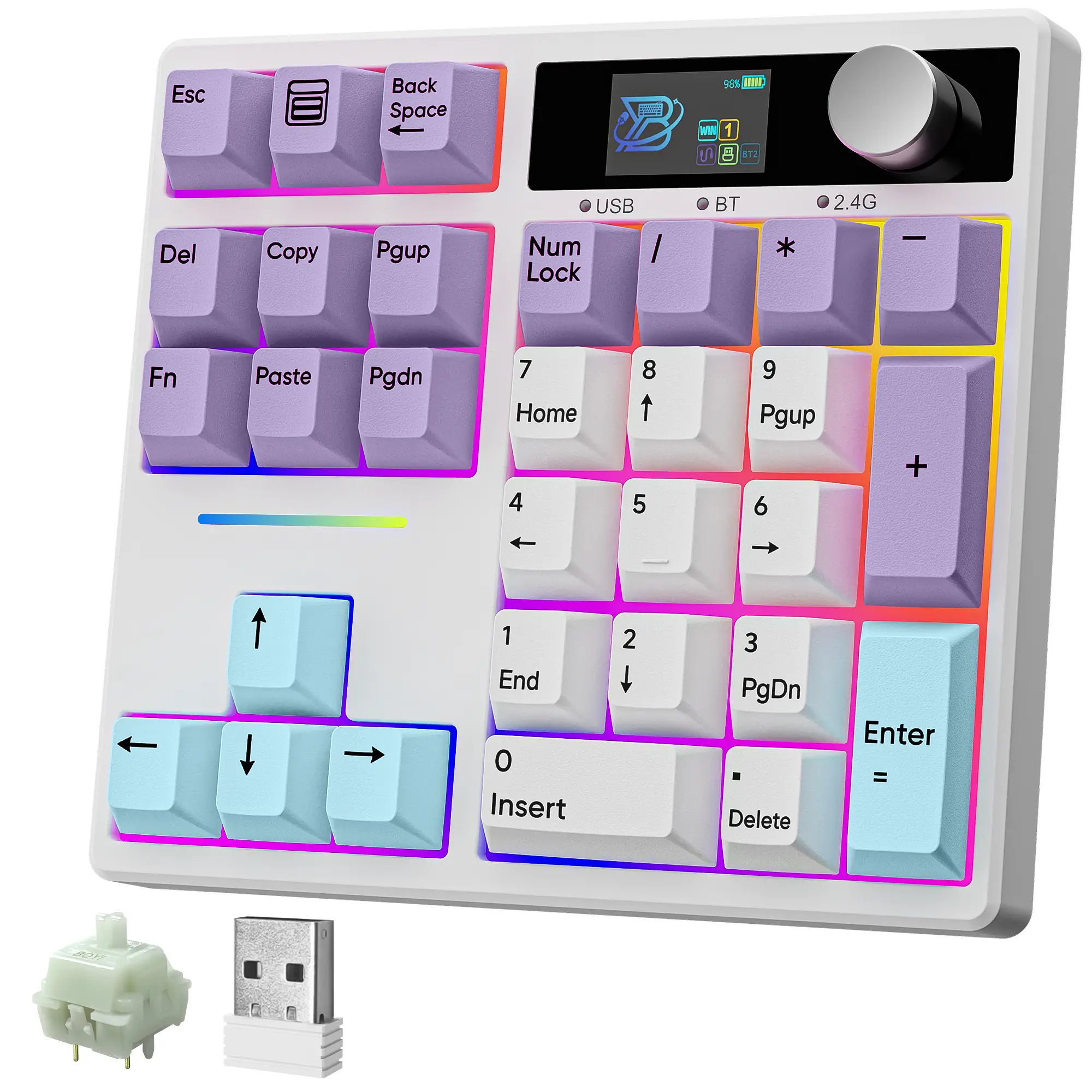 BOYI TD31Pro Mechanical Numpad, PC Gaming RGB Backlight Color Changing Programmable Mini Hot-Swappable Keyboard with Screen & Knob, BT5.0/2.4G/Type-C Tri-Mode Connectivity, Gasket Mount, PBT Keycaps, Rechargeable for TKL Keyboard PC Laptop