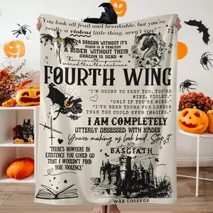 1pc Fourth Wing Dragon Knight Blanket, Warmth Castle & Dragon & Inspirational Quotes Flannel Blanket, Soft and Thick Warm Nap Envelope Flannel Throw Blanket, Suitable for Sofas, Beds, Cars, Rooms, Halloween