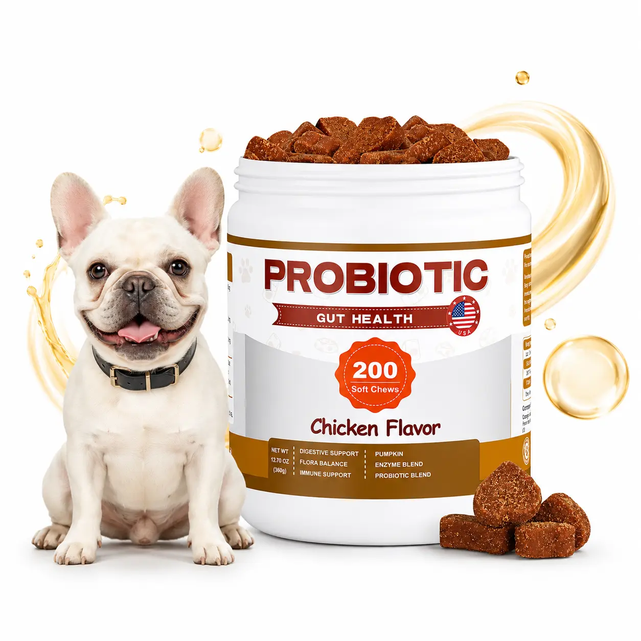 Probiotics for All Breeds and Ages Dogs, Support Gut Digestive Health, Anti Diarrhea, Constipation Relief, No More Allergies, Dog Supplements - Chicken Flavor - 200 Soft Chews