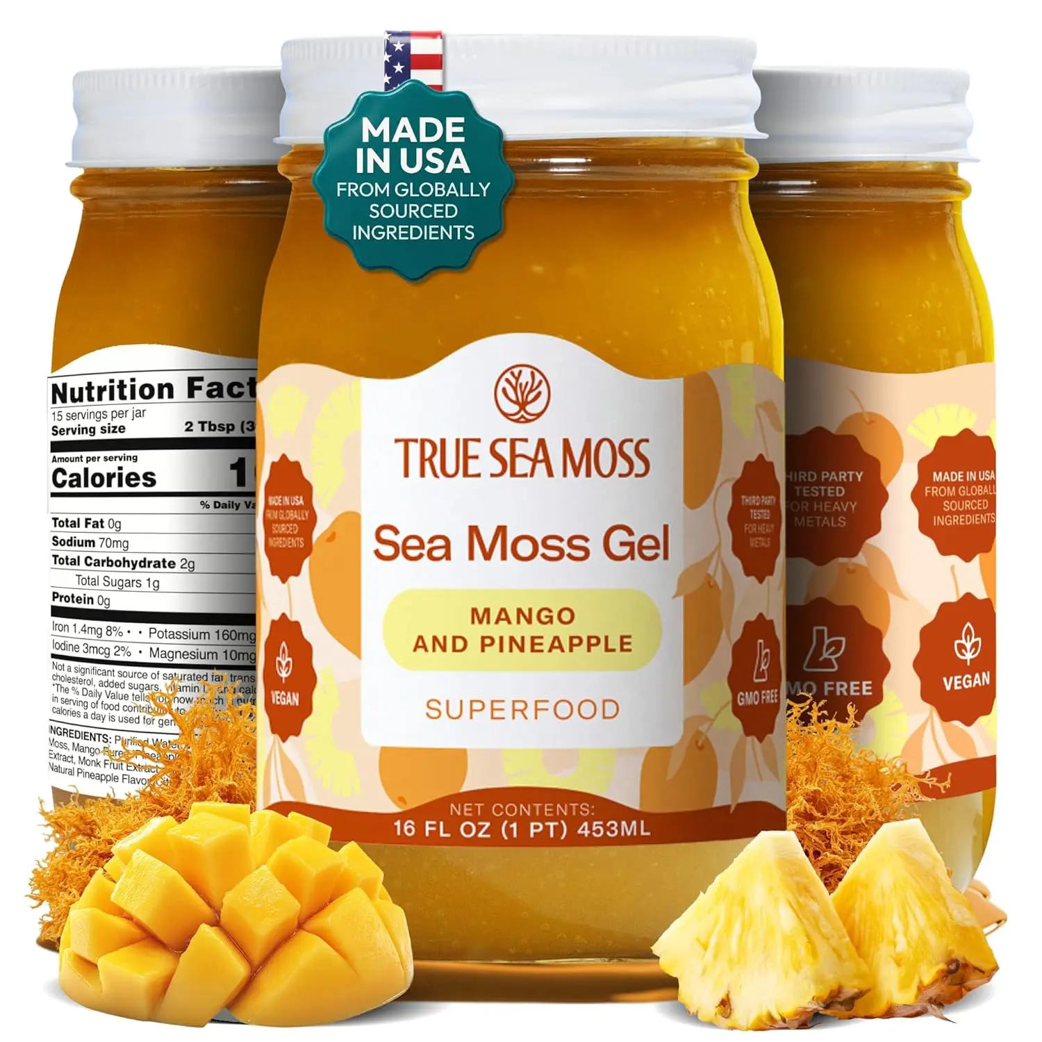 TrueSeaMoss Sea Moss Gel – Wildcrafted Seamoss with Fruits – Jams & Jellies – Mango/Pineapple, Pack of 1 (Labels may Vary)
