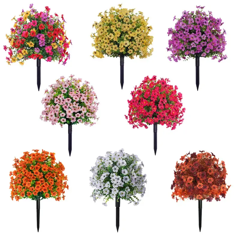 Artificial Flowers for Outdoor Indoor Garden Home Decoration, Plastic Faux Flowers, Faux Flower Daisy with Eucalyptus Leaves Fake Plants Greenery Boxwood Porch Patio